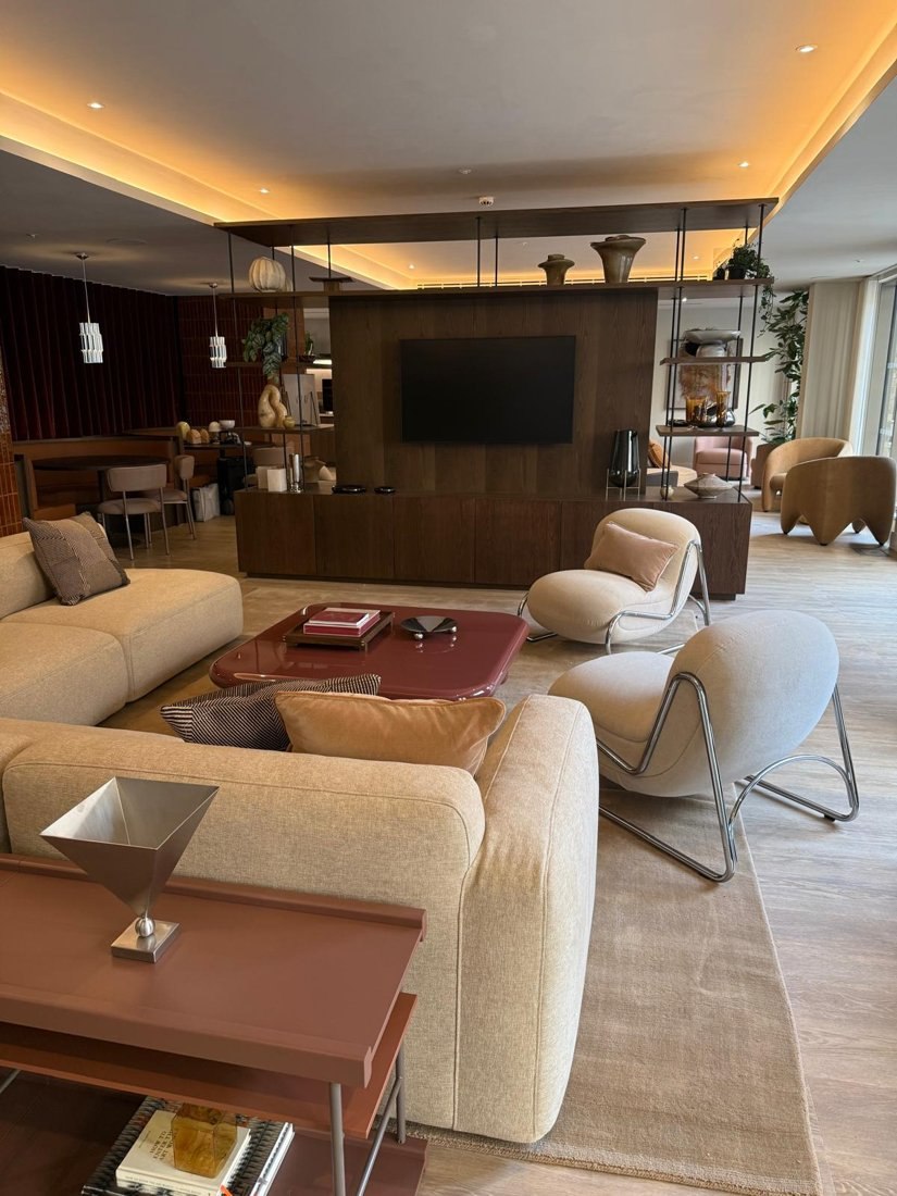 Completed lounge with bespoke cabinetry