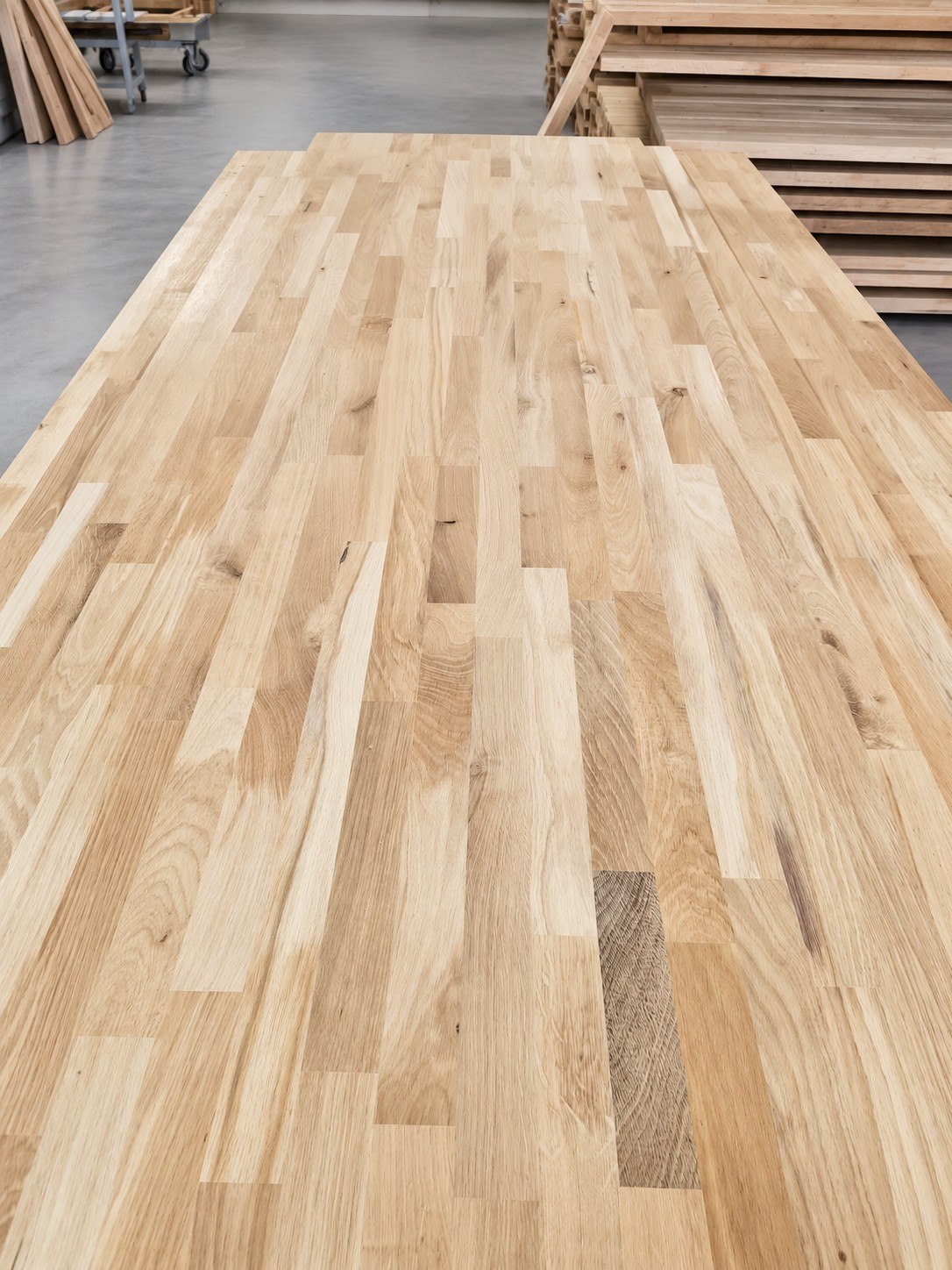 Finger-jointed solid oak worktop surface