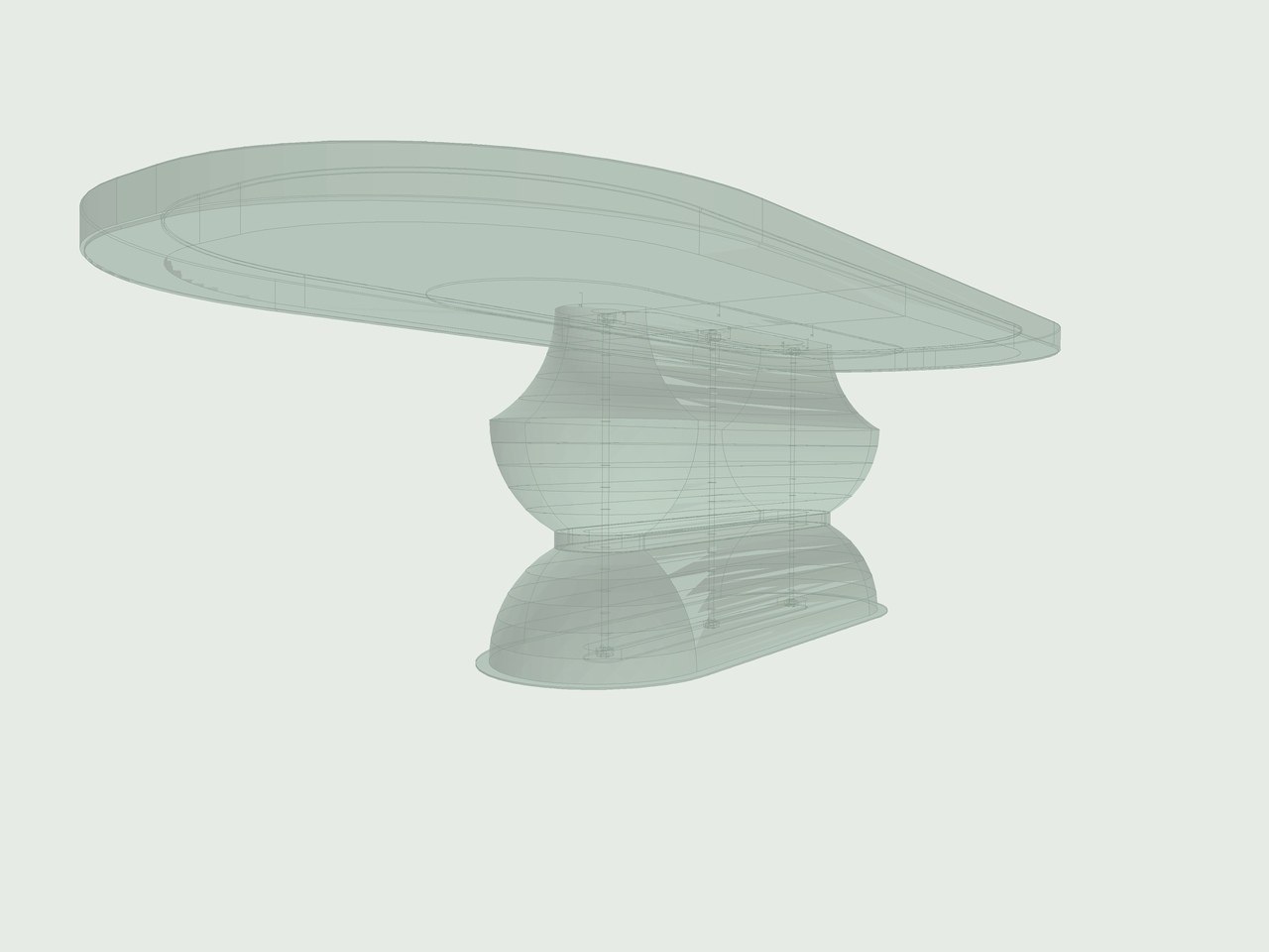 Semi-transparent STEP model of the oak table with black CAD edges